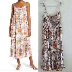 NWT Lulus Floral Ruffle Hem Boho Midi Dress